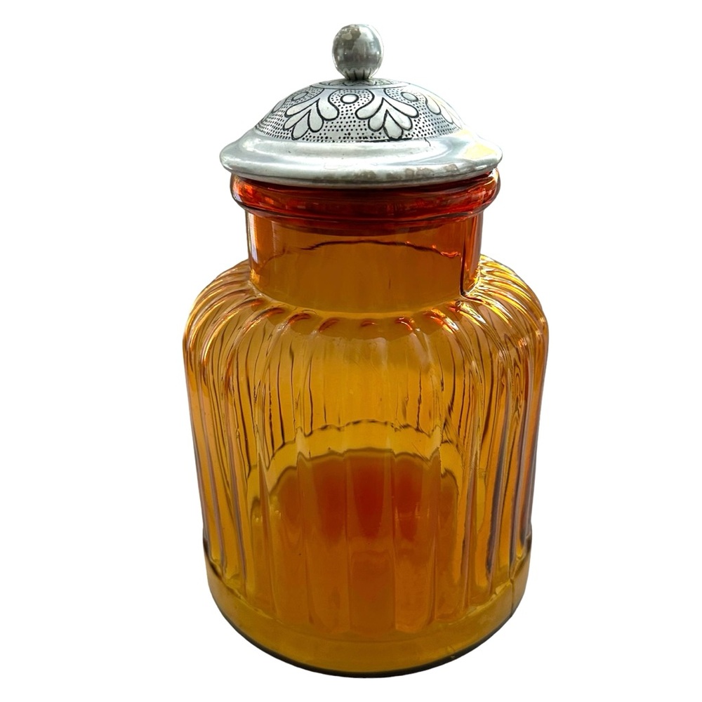 Vintage Amber Ridged Apothecary Large Jar